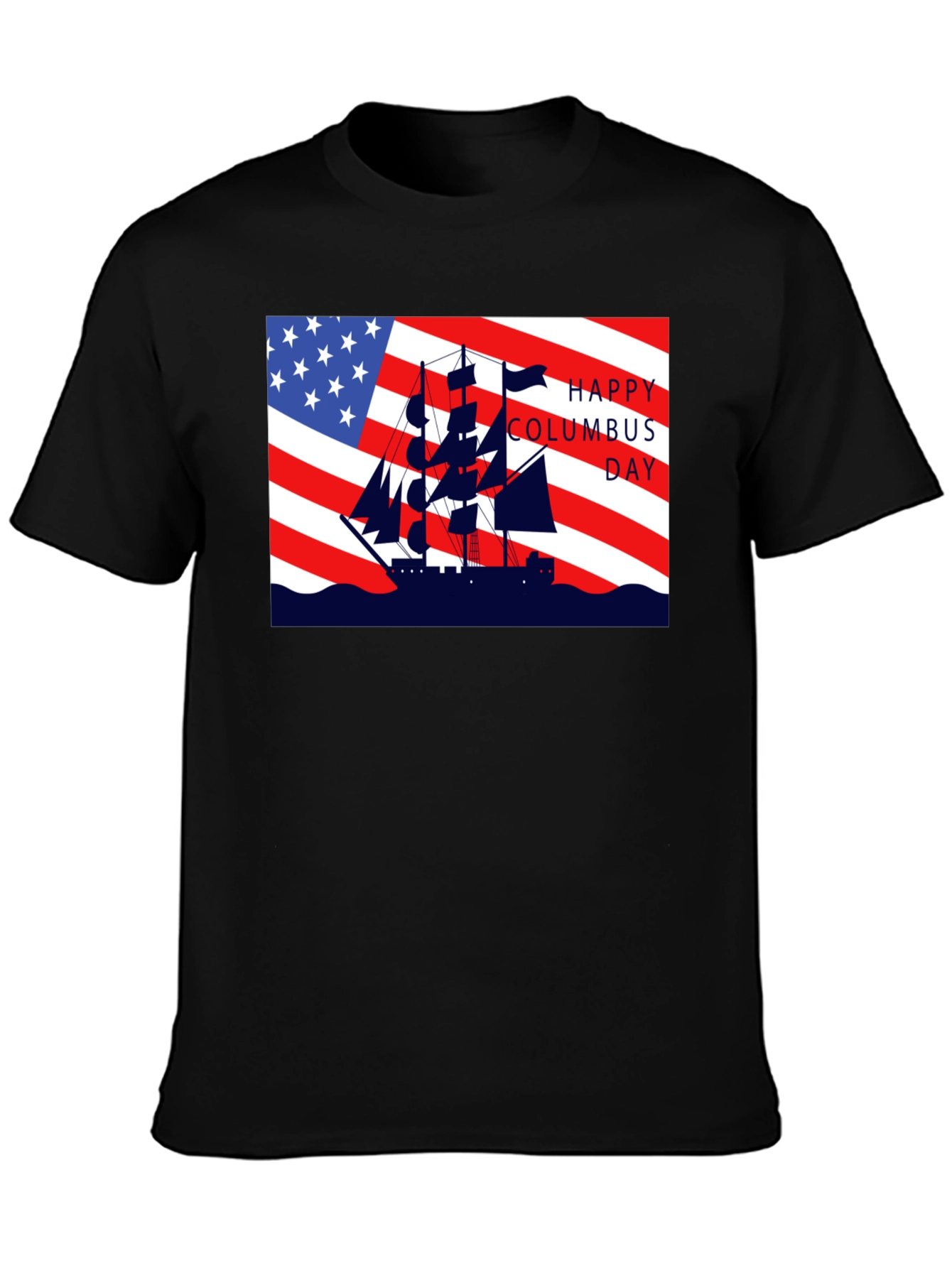 Columbus Day T-Shirt American Flag Sailing Ship Tee