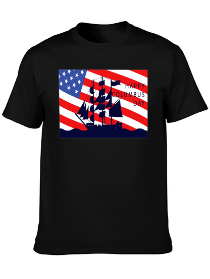 Columbus Day T-Shirt American Flag Sailing Ship Tee