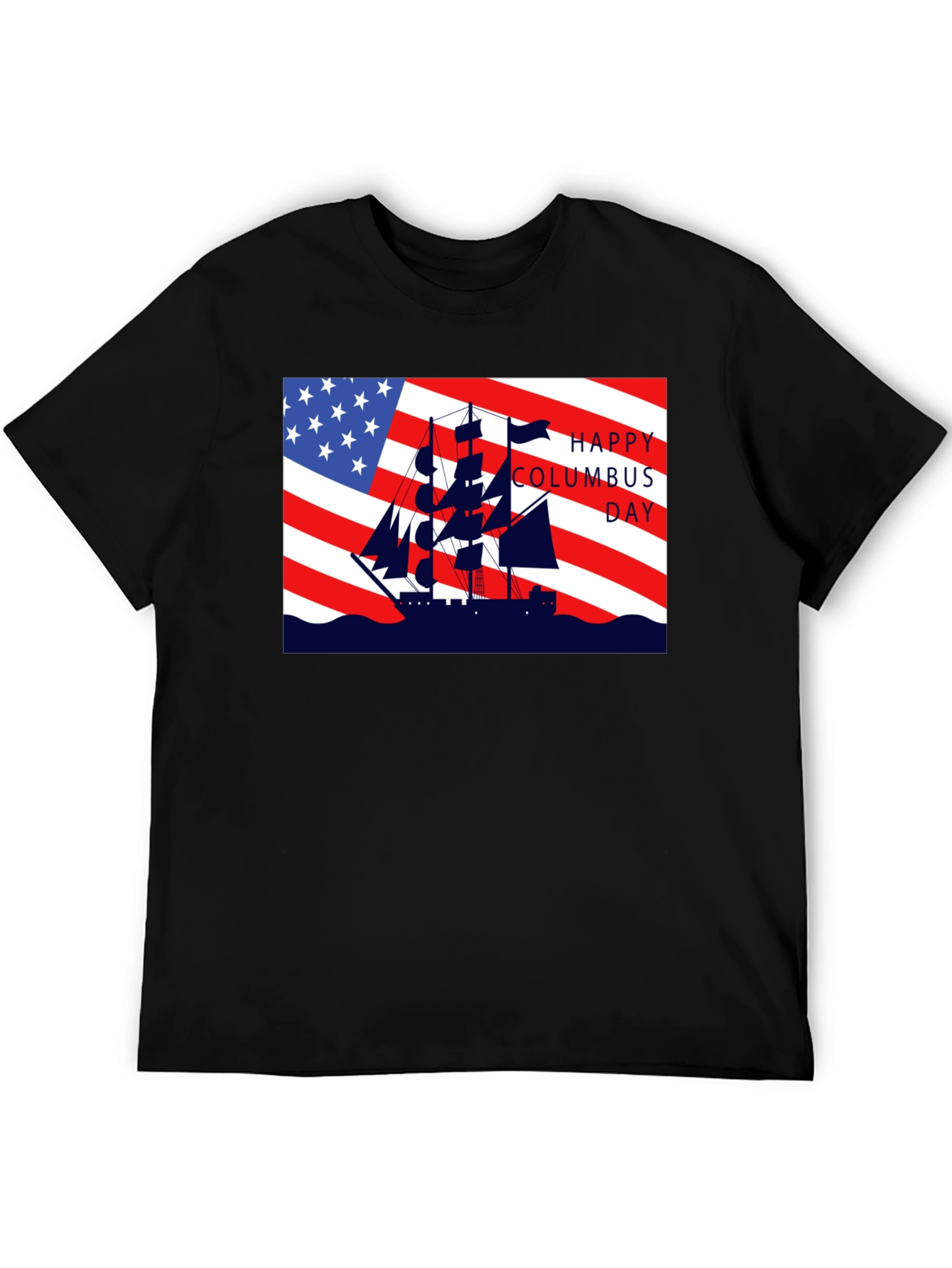 Columbus Day T-Shirt American Flag Sailing Ship Tee
