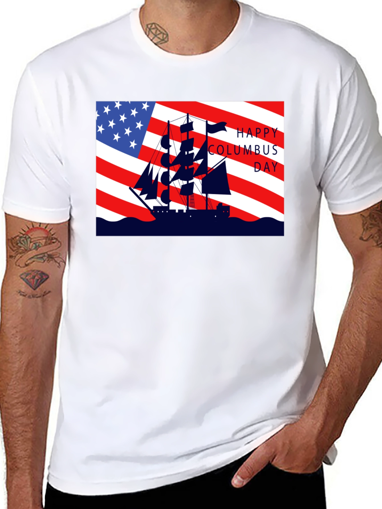 Columbus Day T-Shirt American Flag Sailing Ship Tee