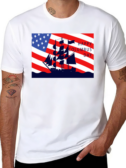 Columbus Day T-Shirt American Flag Sailing Ship Tee