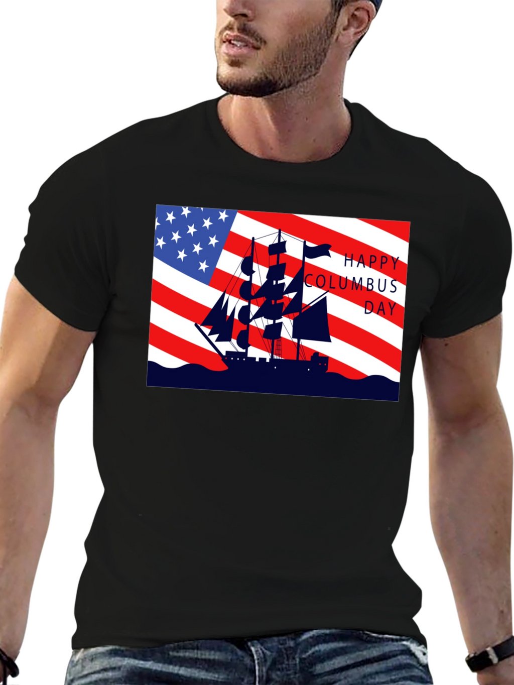 Columbus Day T-Shirt American Flag Sailing Ship Tee