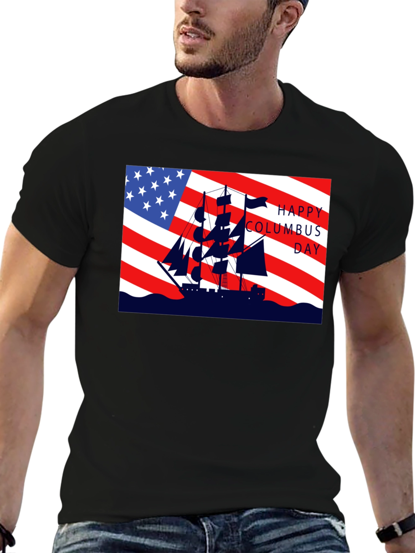 Columbus Day T-Shirt American Flag Sailing Ship Tee