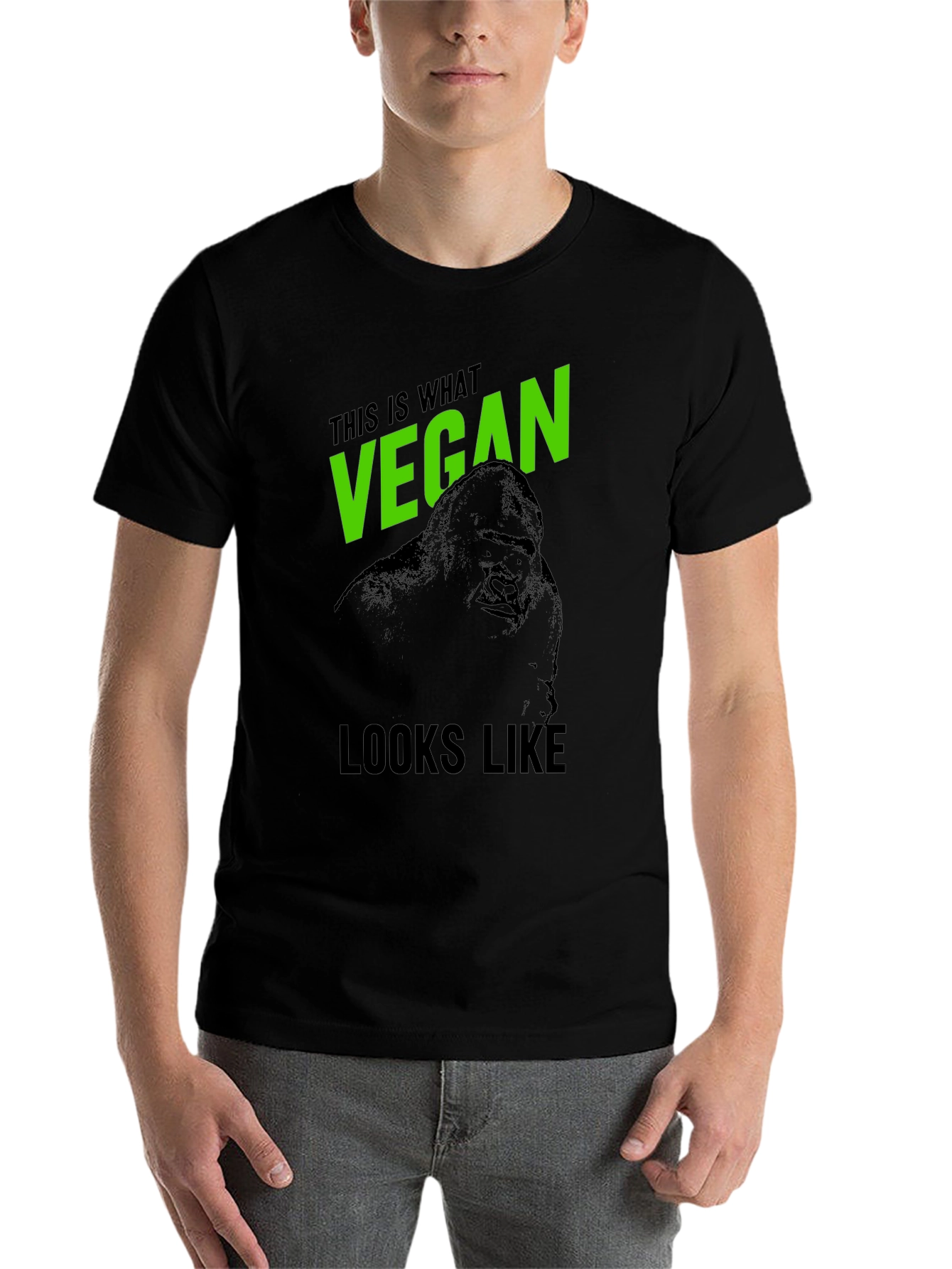 Vegan Gorilla Graphic T-Shirt - Black Crew Neck Tee