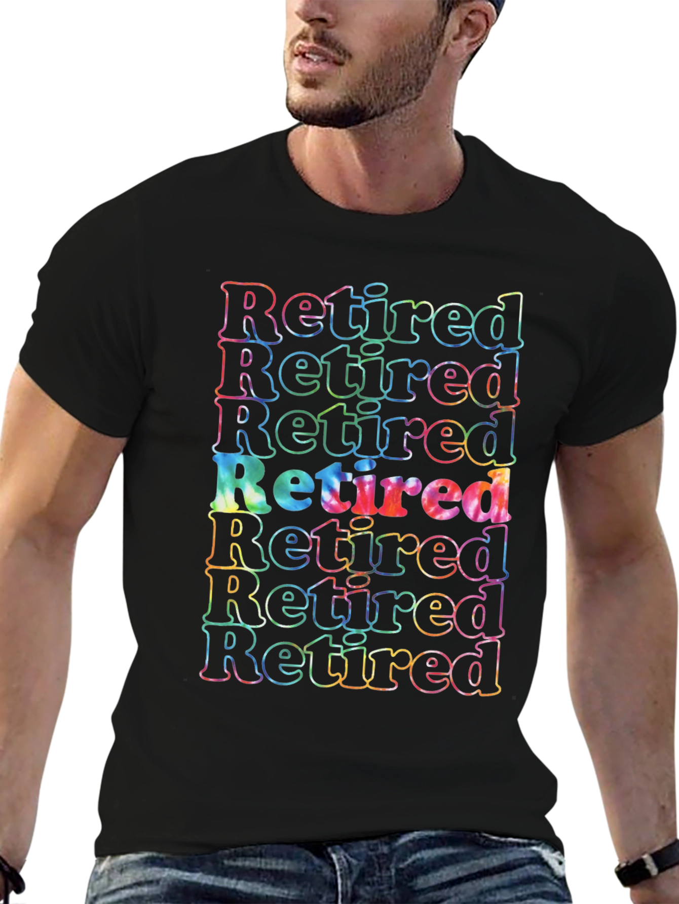 Retired Tie Dye Graphic T-Shirt - Black Cotton Tee