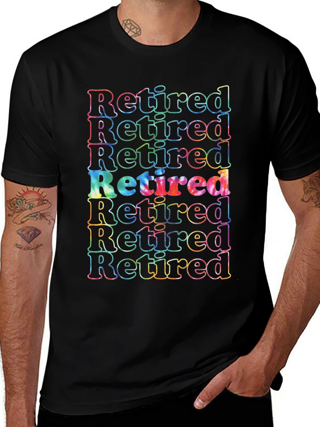 Retired Tie Dye Graphic T-Shirt - Black Cotton Tee