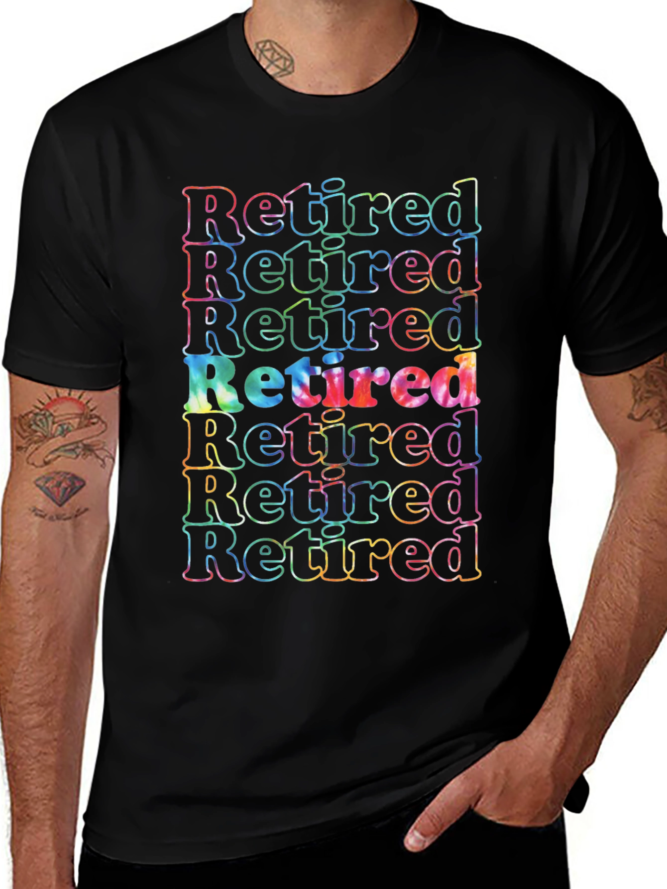 Retired Tie Dye Graphic T-Shirt - Black Cotton Tee