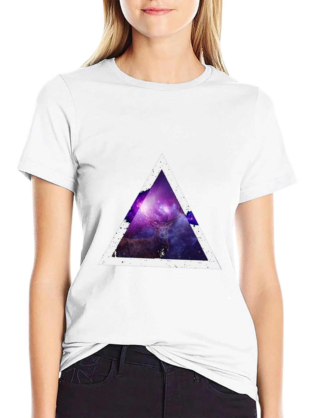 Cosmic Deer Triangle Tee - Modern Graphic Print T-Shirt