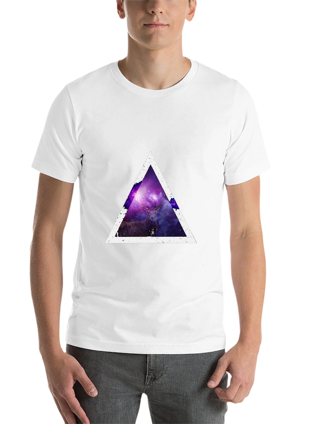 Cosmic Deer Triangle Tee - Modern Graphic Print T-Shirt
