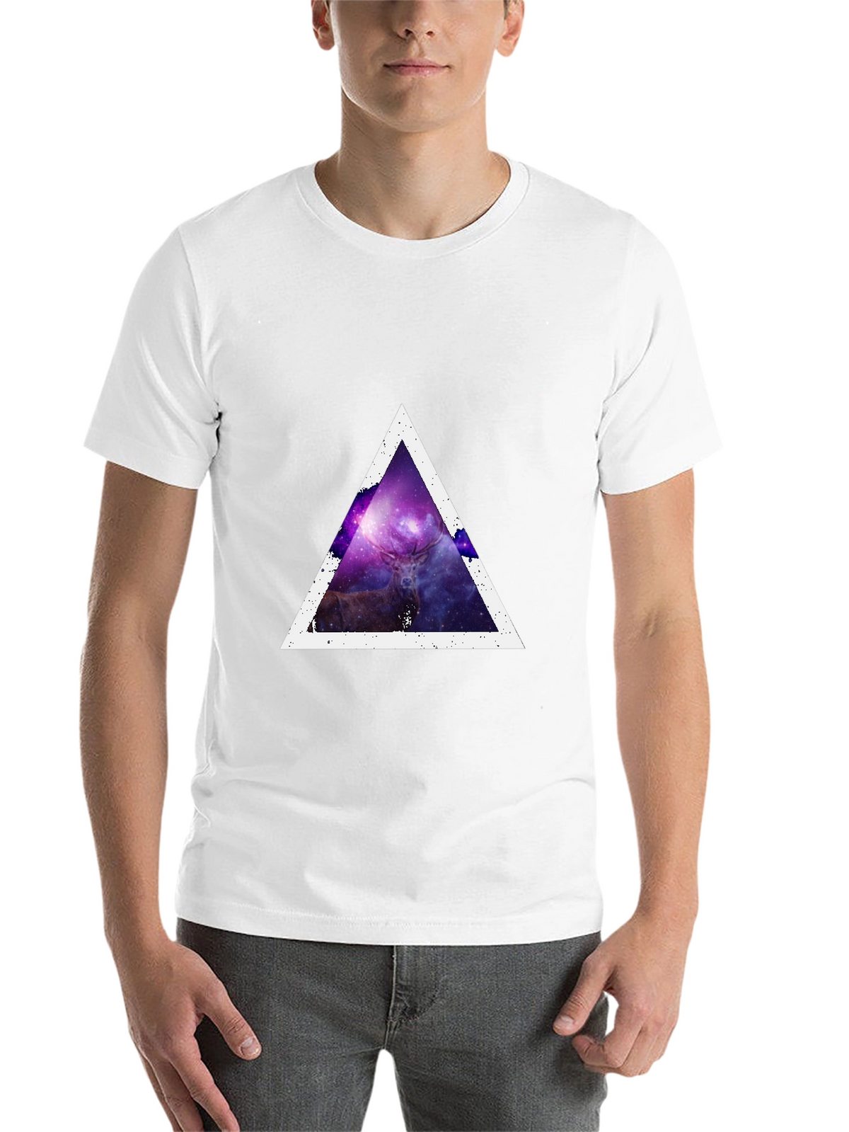Cosmic Deer Triangle Tee - Modern Graphic Print T-Shirt