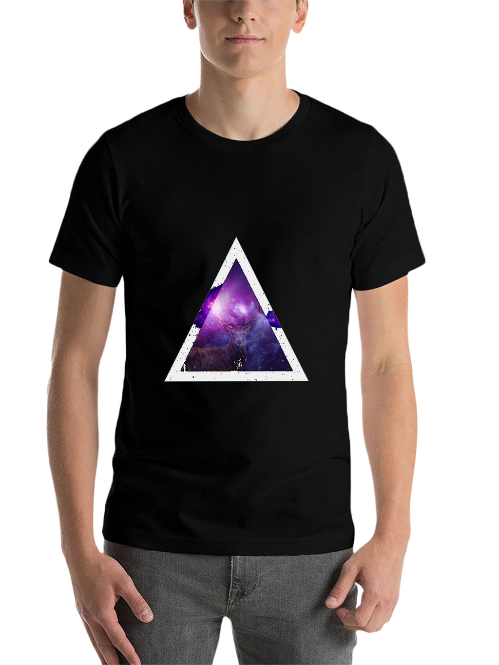 Cosmic Deer Triangle Tee - Modern Graphic Print T-Shirt
