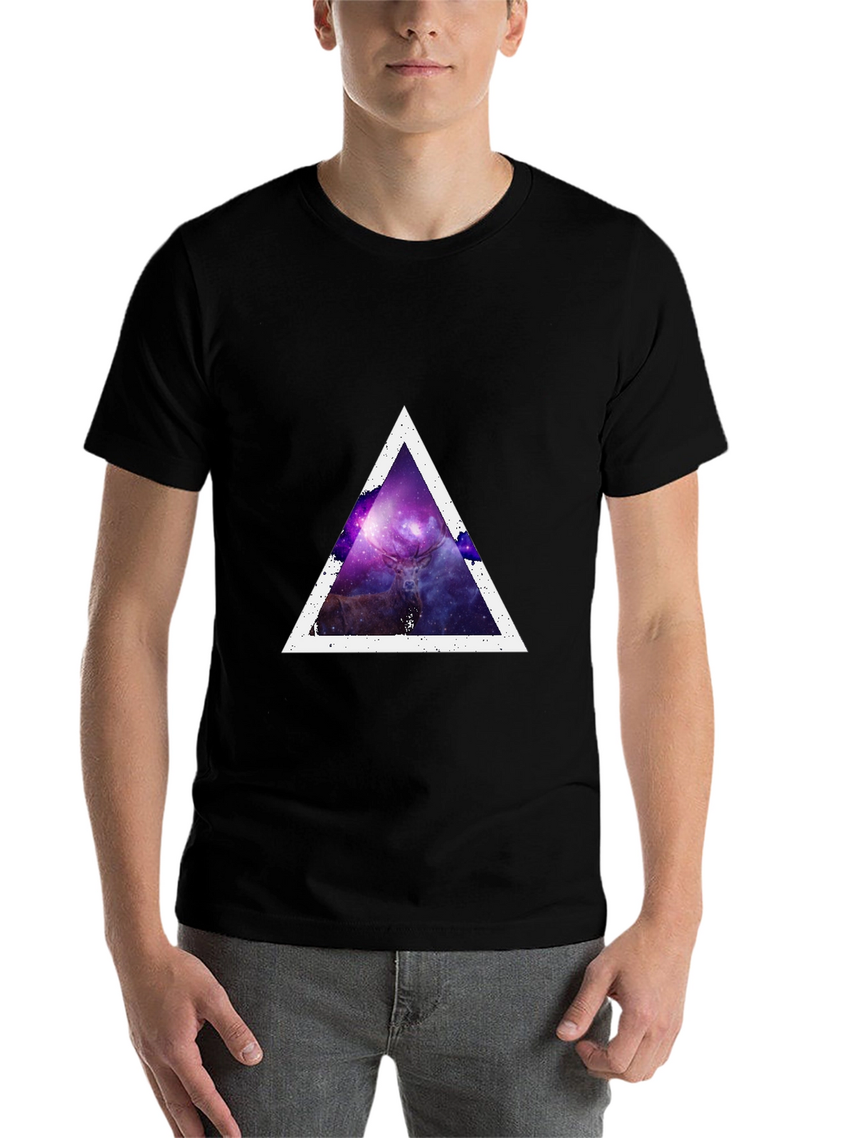 Cosmic Deer Triangle Tee - Modern Graphic Print T-Shirt