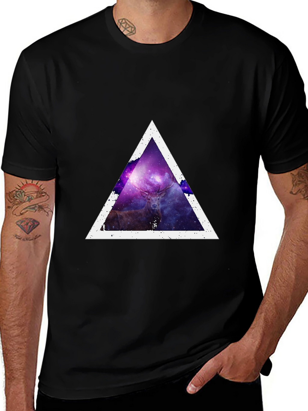 Cosmic Deer Triangle Tee - Modern Graphic Print T-Shirt