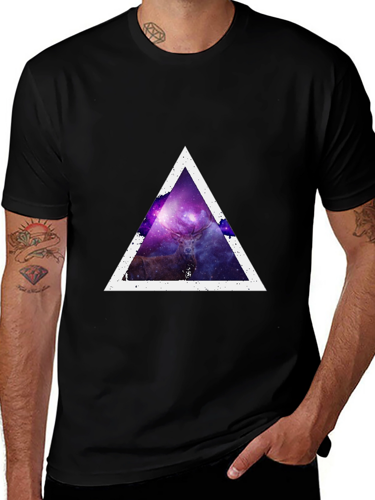 Cosmic Deer Triangle Tee - Modern Graphic Print T-Shirt