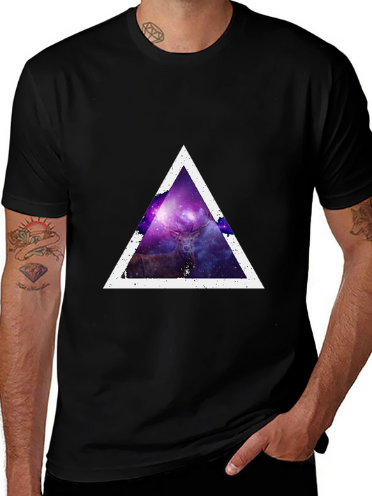 Cosmic Deer Triangle Tee - Modern Graphic Print T-Shirt