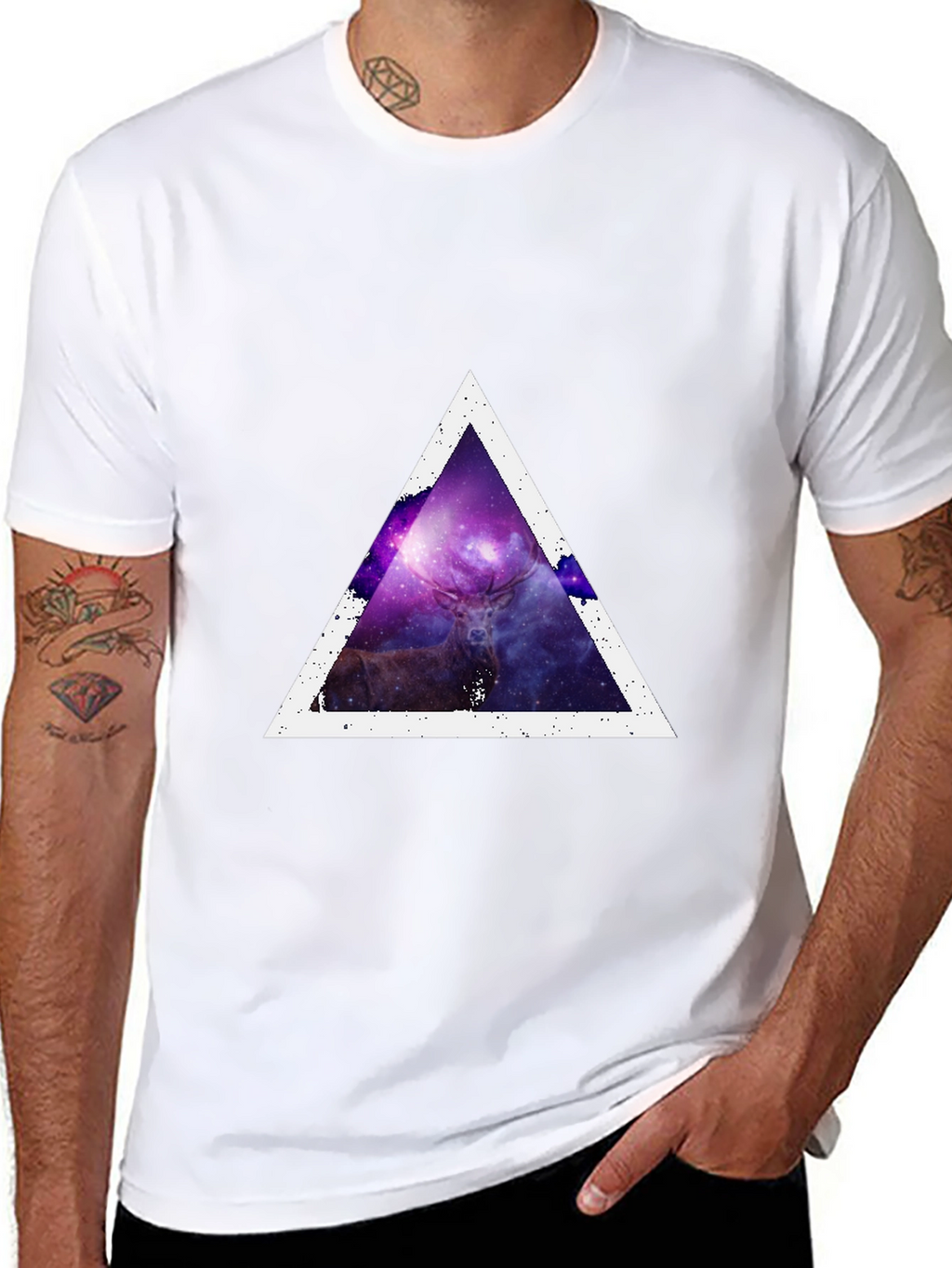 Cosmic Deer Triangle Tee - Modern Graphic Print T-Shirt