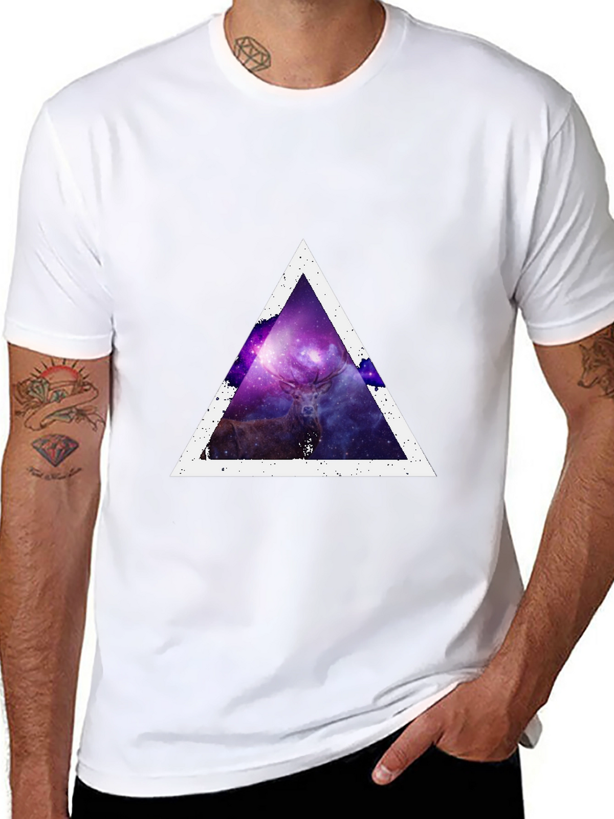 Cosmic Deer Triangle Tee - Modern Graphic Print T-Shirt