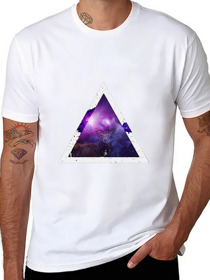 Cosmic Deer Triangle Tee - Modern Graphic Print T-Shirt