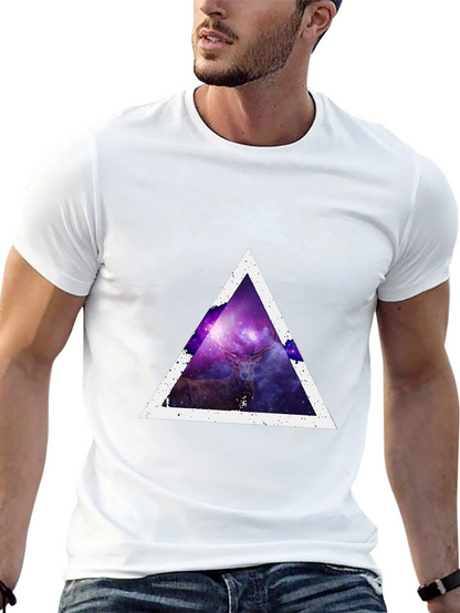 Cosmic Deer Triangle Tee - Modern Graphic Print T-Shirt