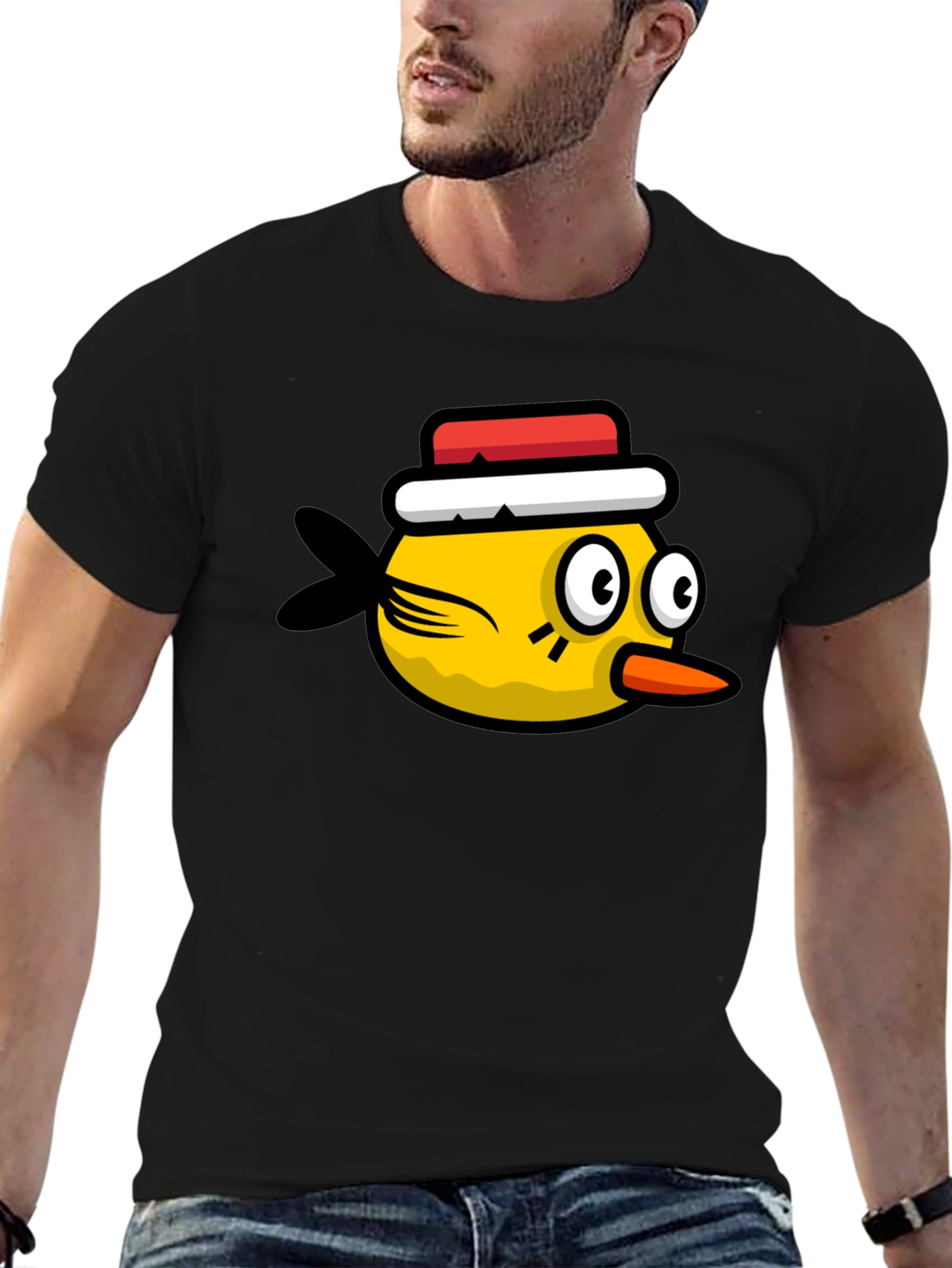 Funny Bird Graphic Tee - Black Cotton T-Shirt