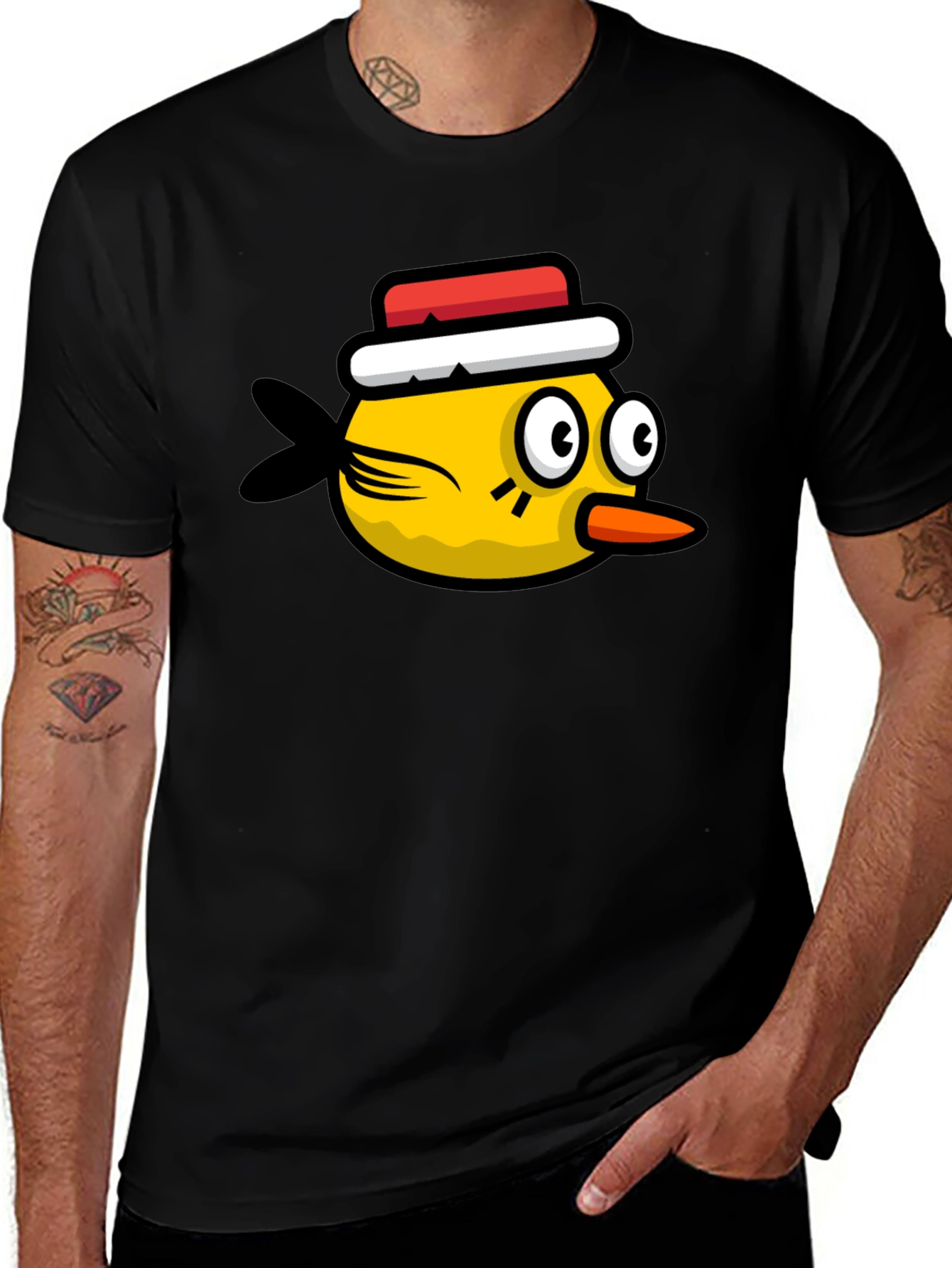 Funny Bird Graphic Tee - Black Cotton T-Shirt
