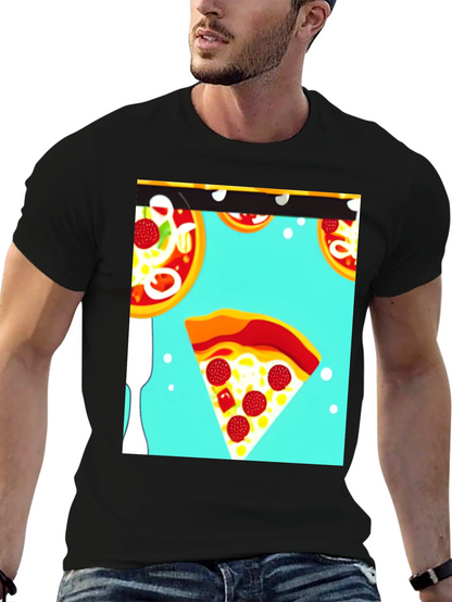 Pizza Pattern Black T-Shirt