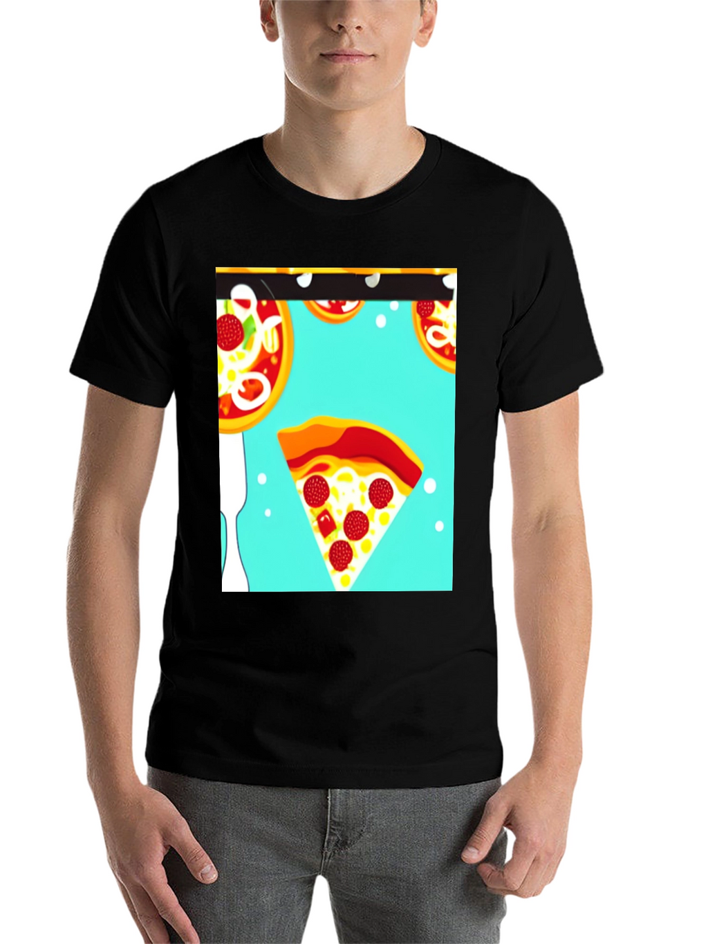 Pizza Pattern Black T-Shirt