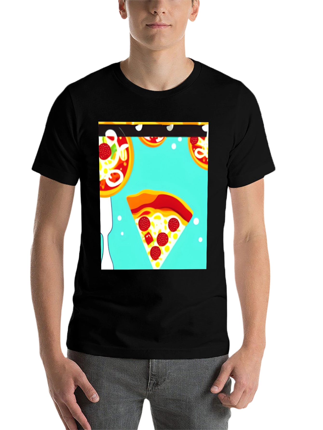 Pizza Pattern Black T-Shirt