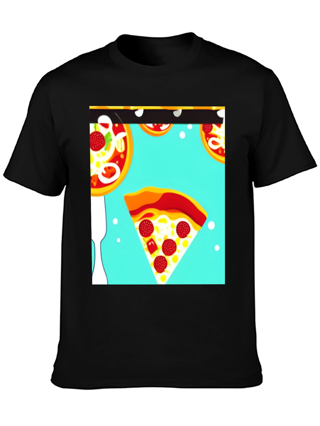 Pizza Pattern Black T-Shirt