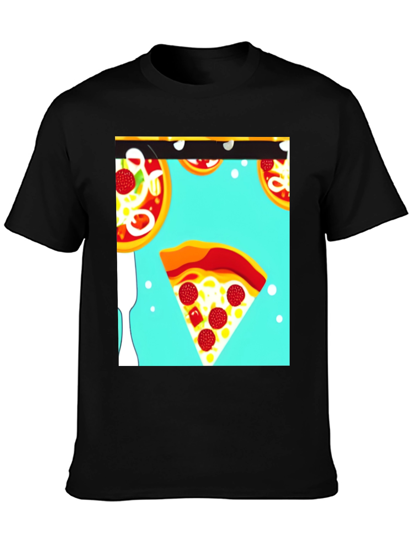 Pizza Pattern Black T-Shirt