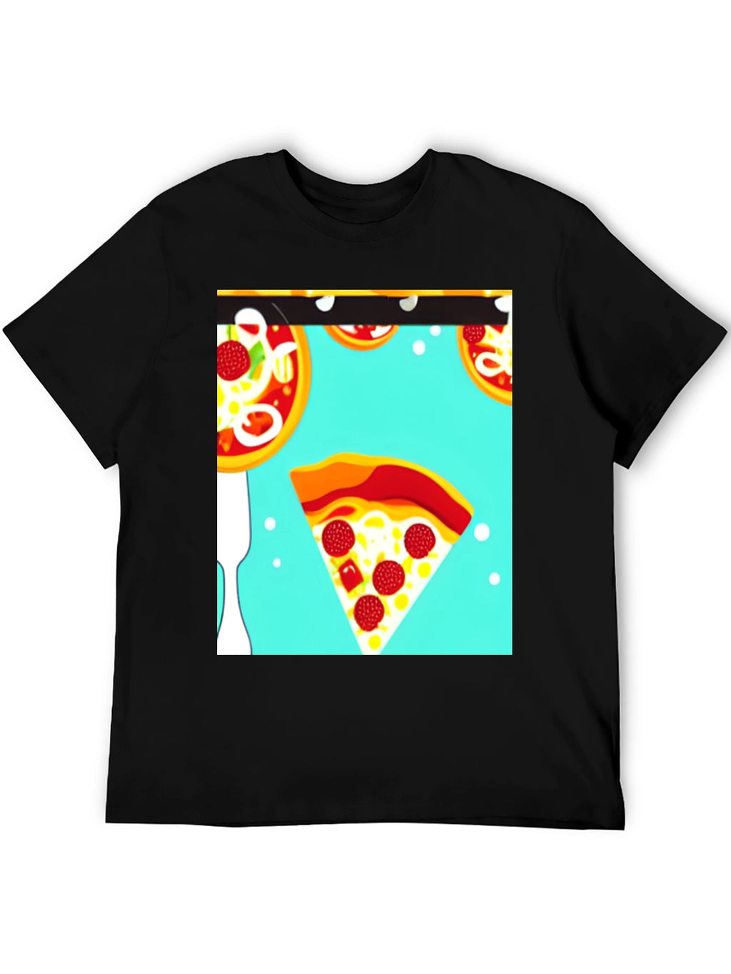 Pizza Pattern Black T-Shirt