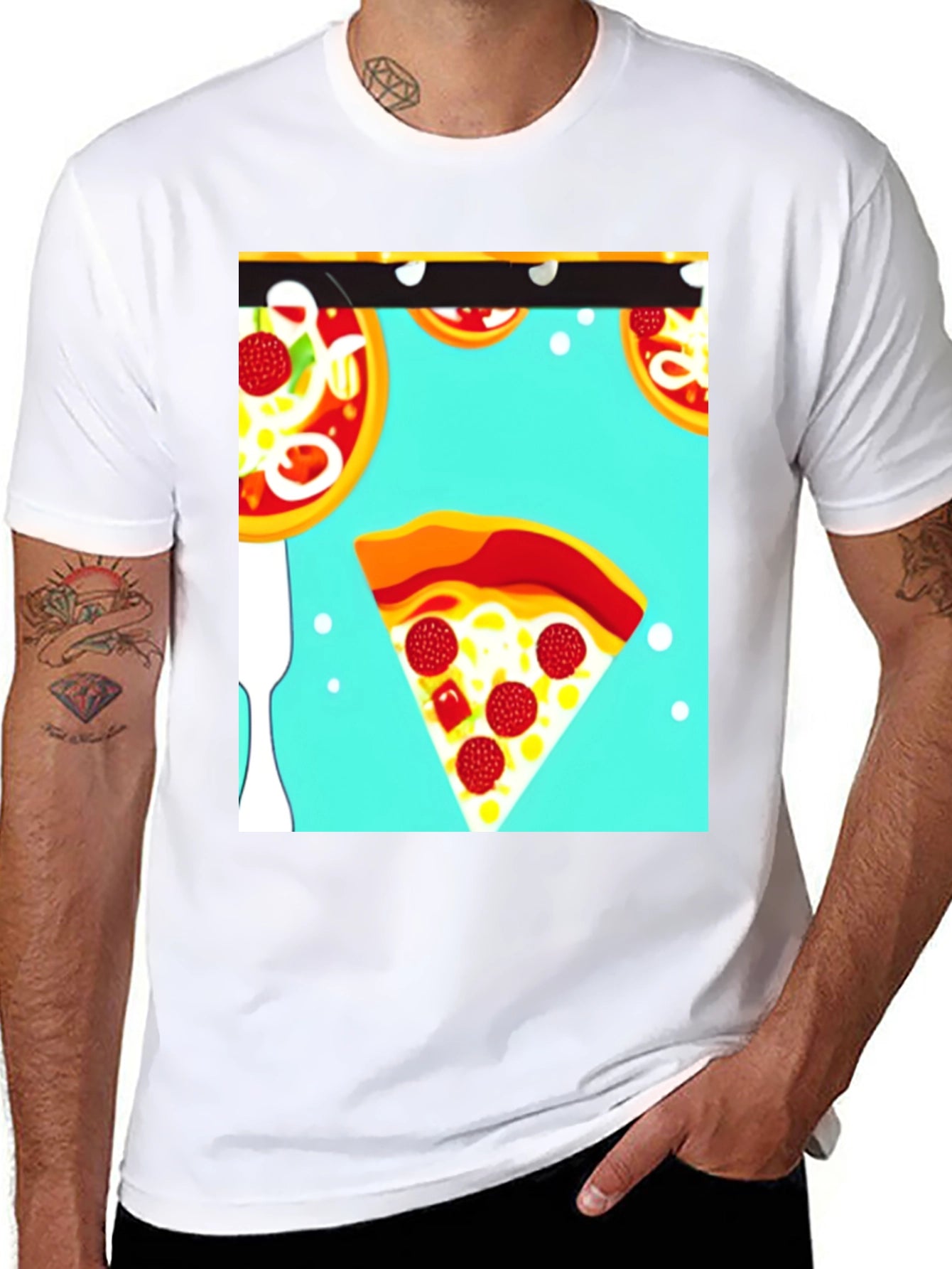 Pizza Pattern Black T-Shirt
