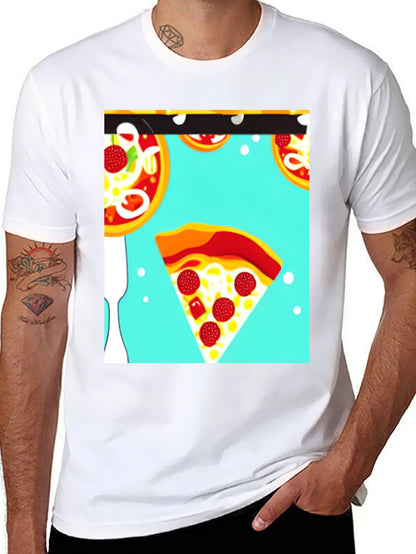 Pizza Pattern Black T-Shirt