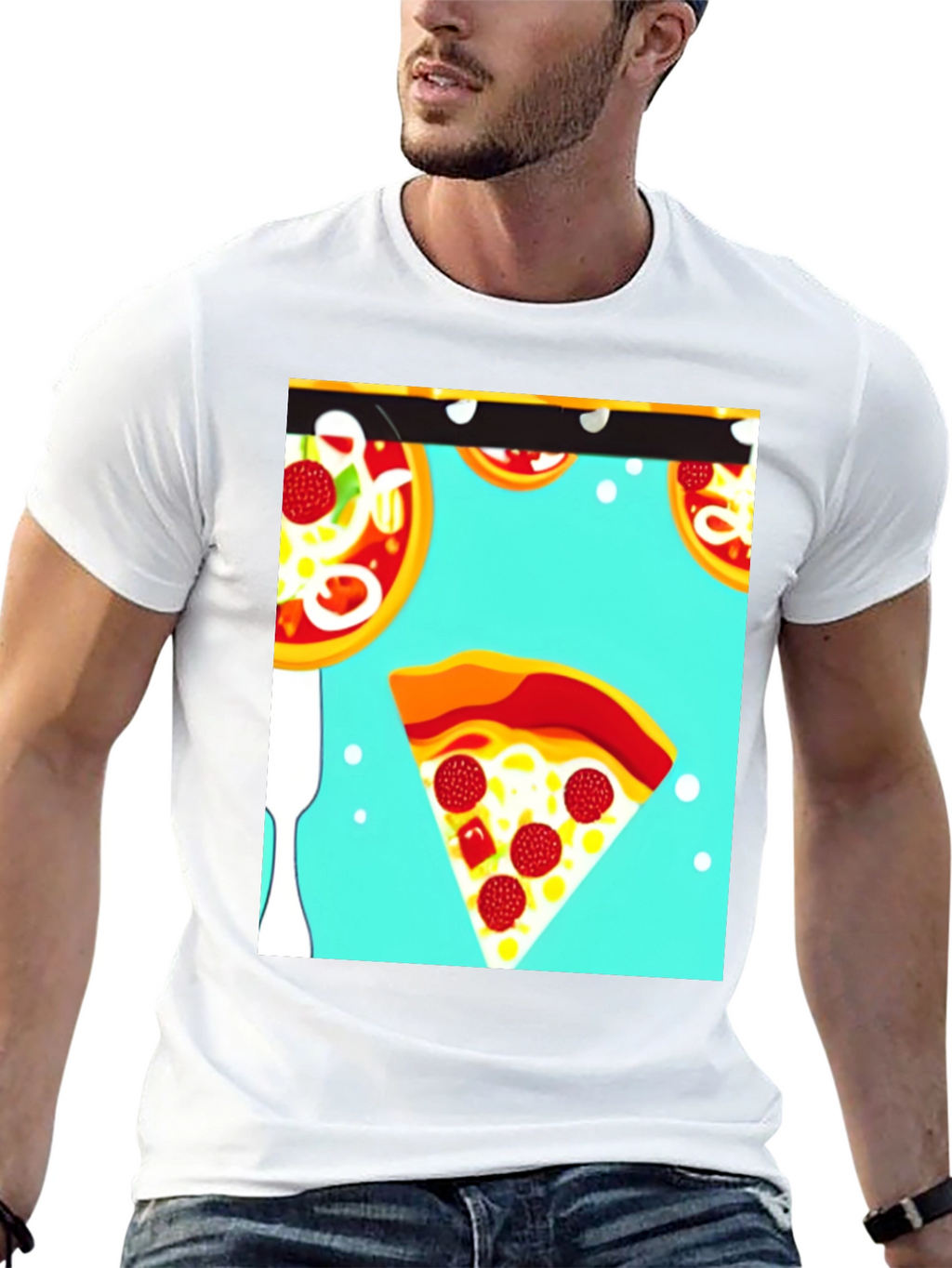 Pizza Pattern Black T-Shirt