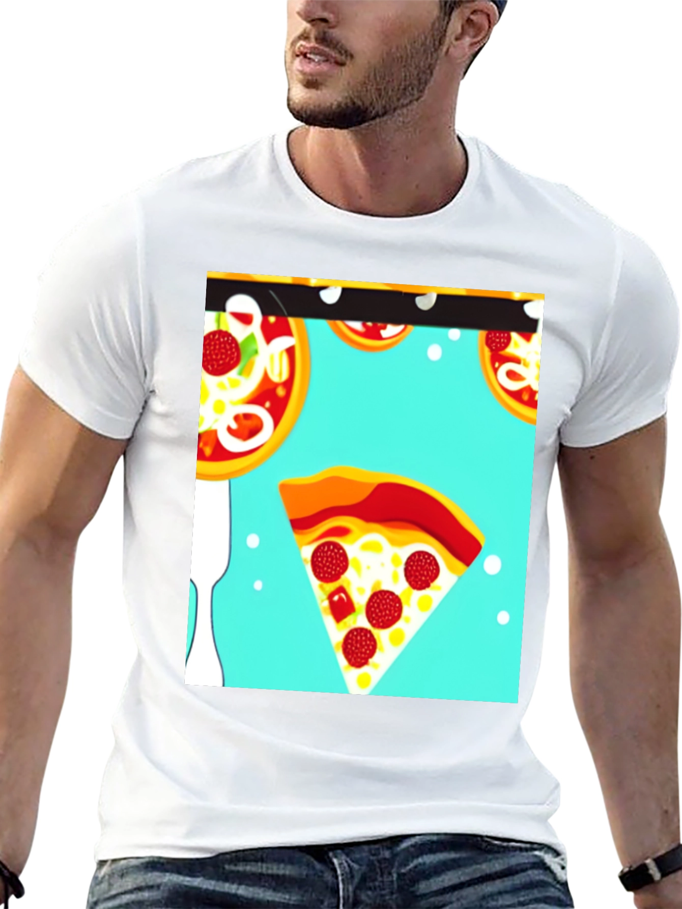 Pizza Pattern Black T-Shirt