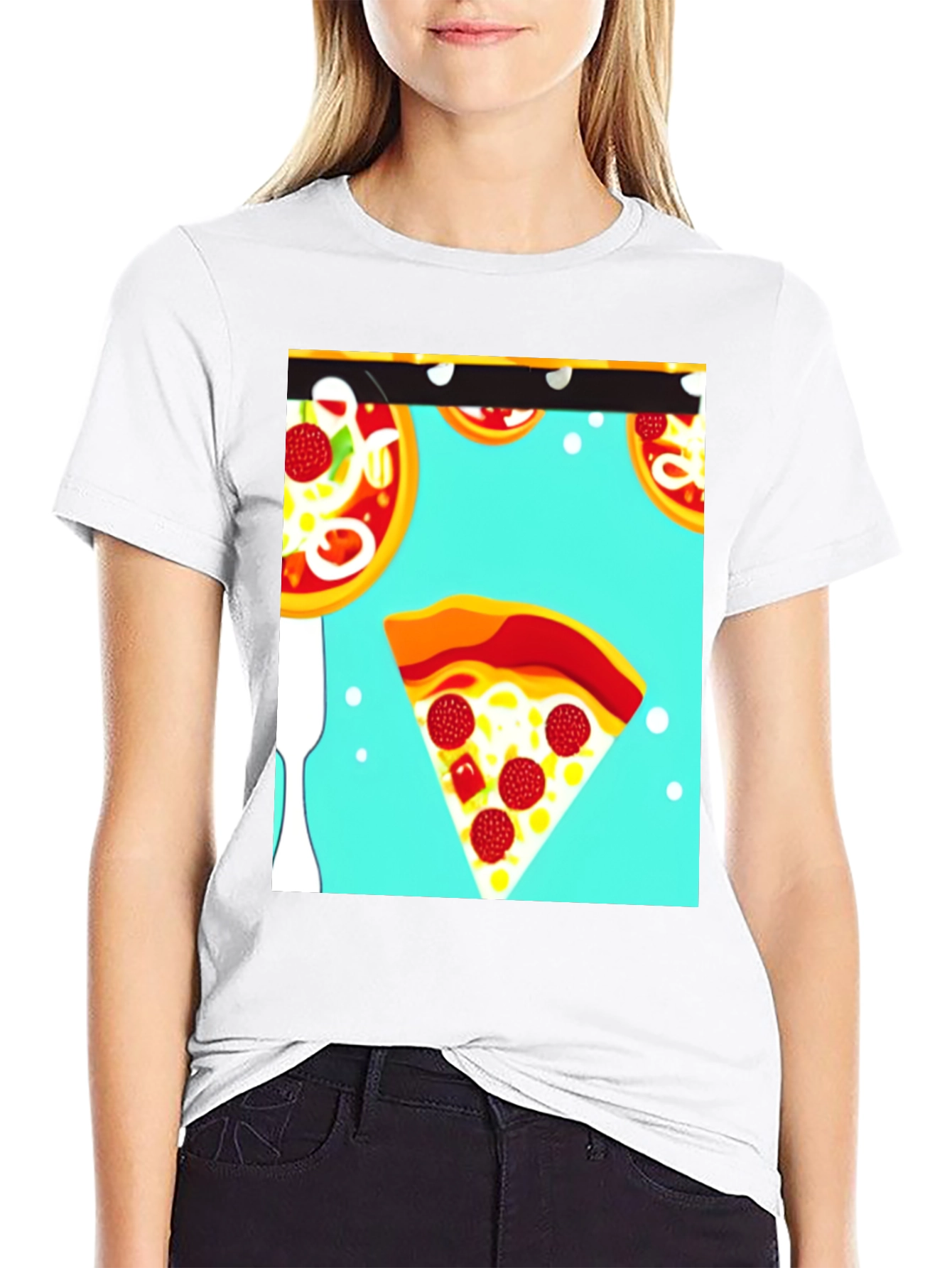 Pizza Pattern Black T-Shirt