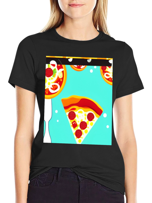 Pizza Pattern Black T-Shirt