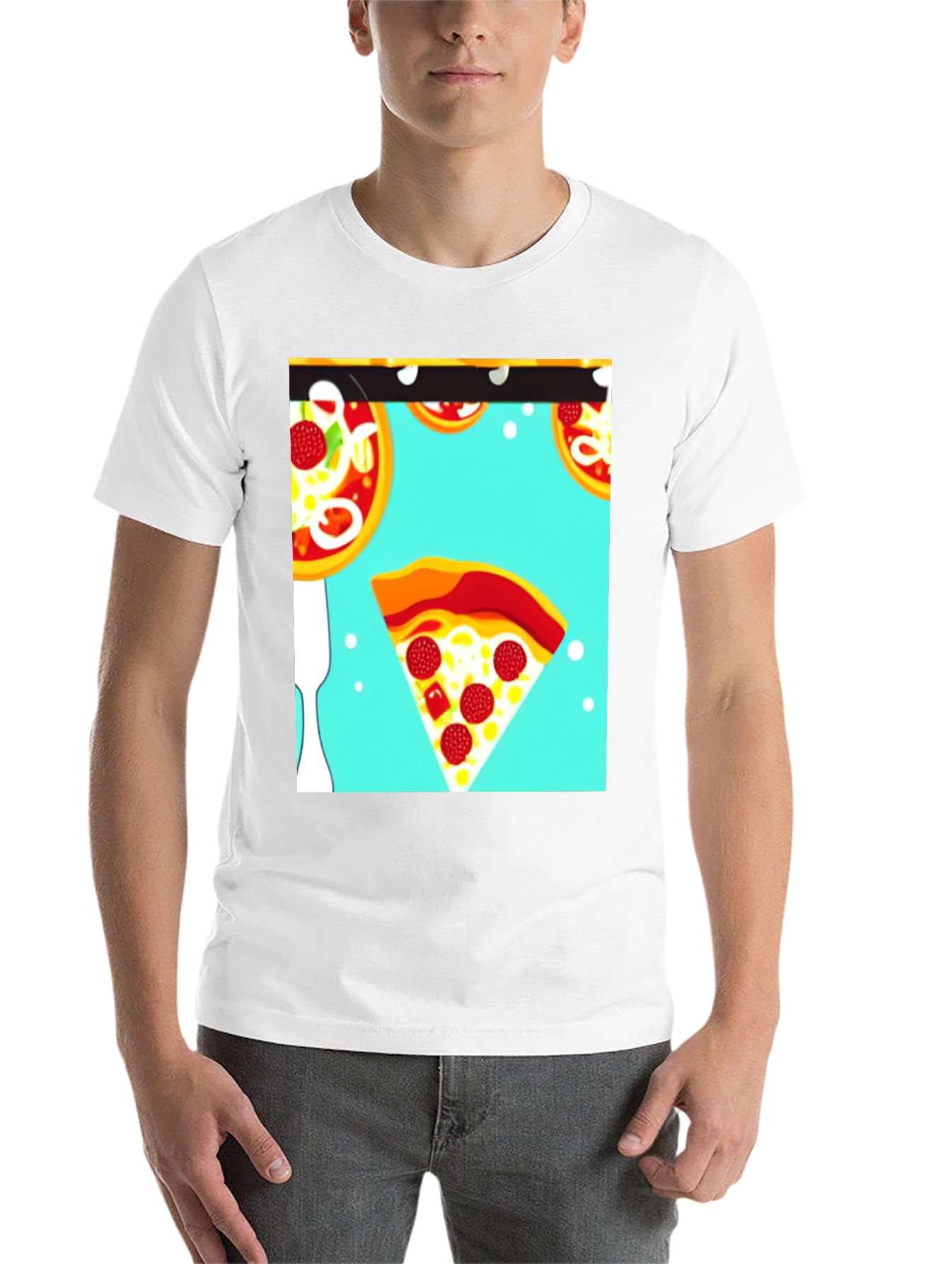 Pizza Pattern Black T-Shirt
