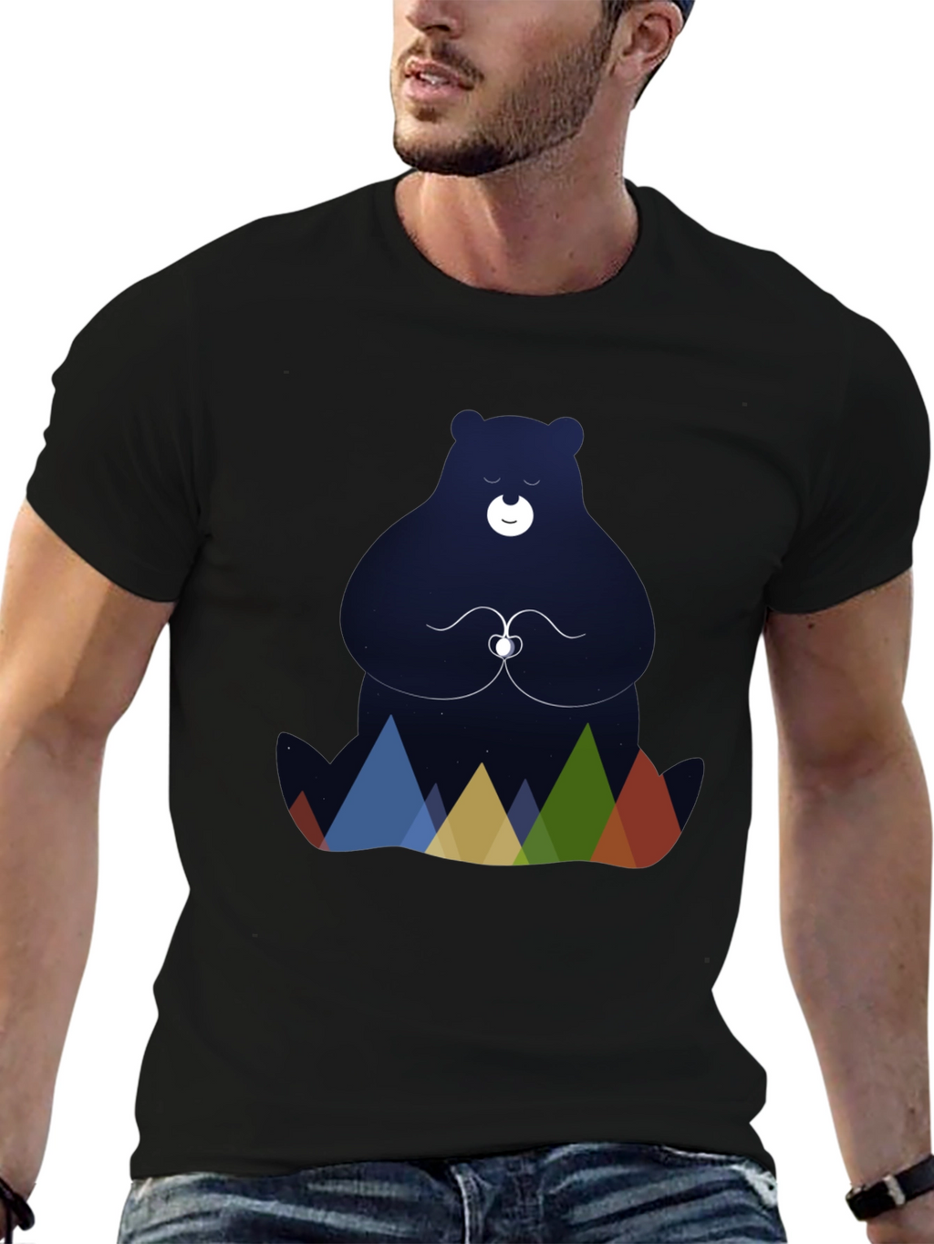 Meditating Bear Graphic Tee - Black