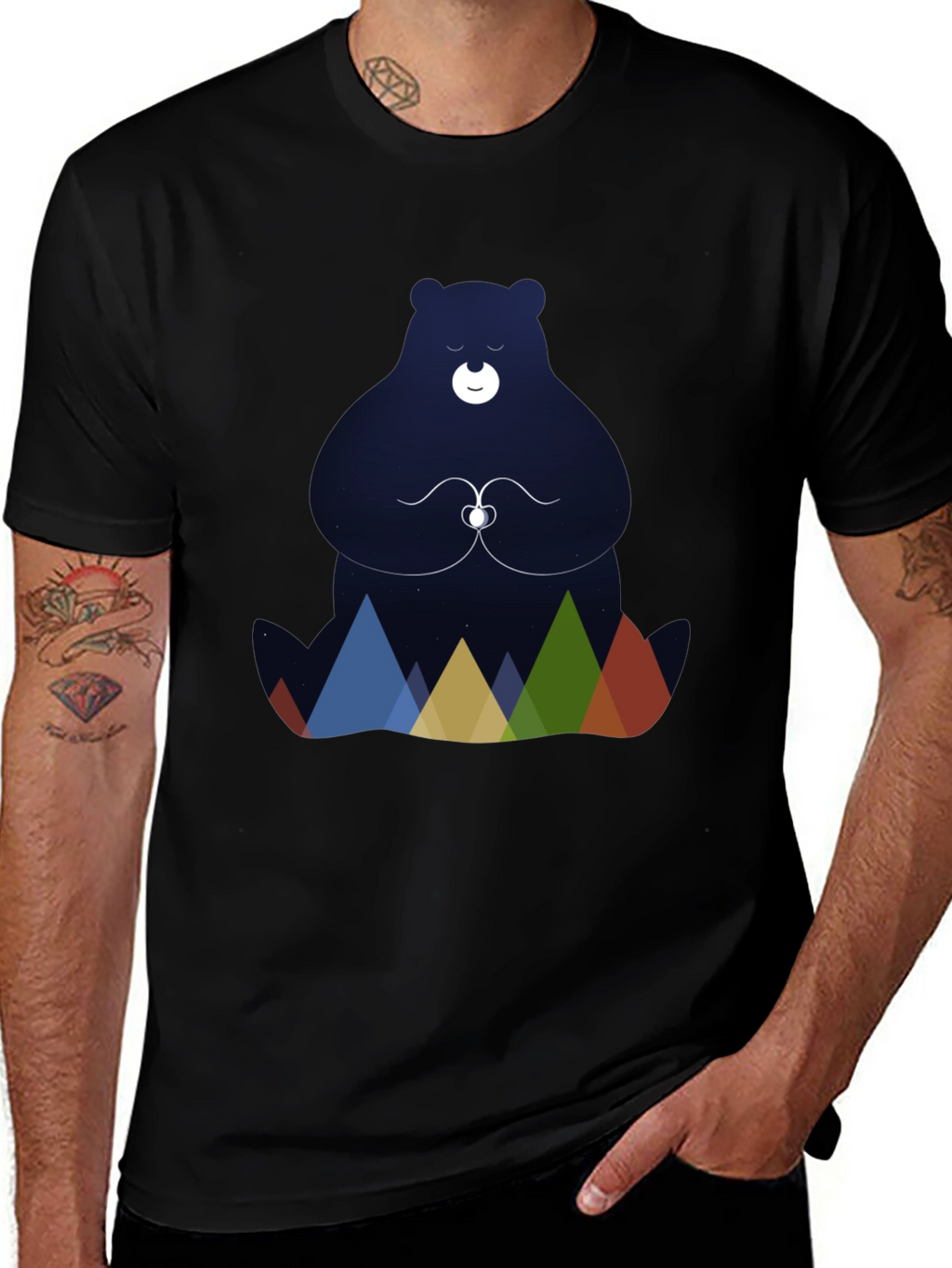 Meditating Bear Graphic Tee - Black