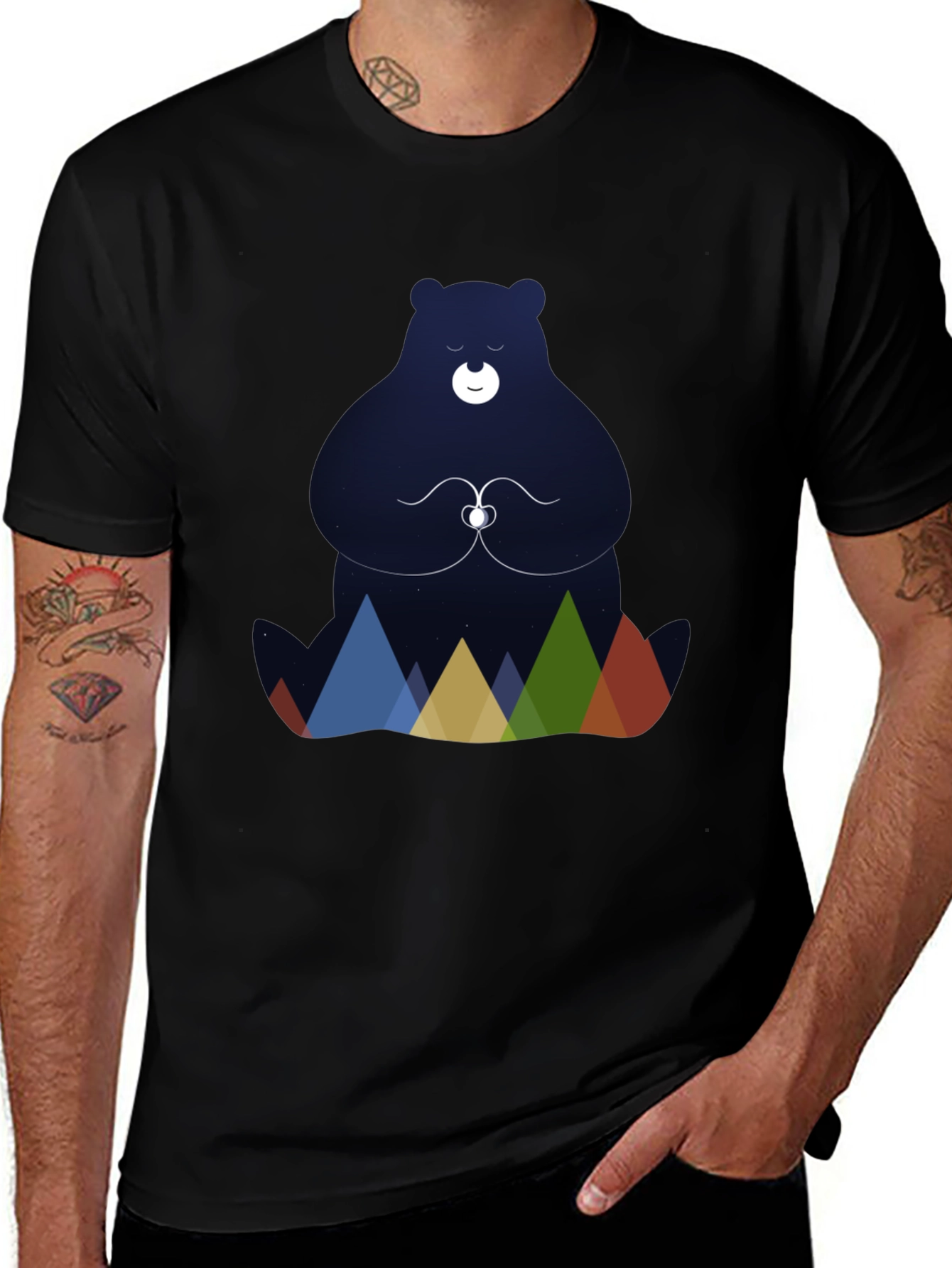 Meditating Bear Graphic Tee - Black