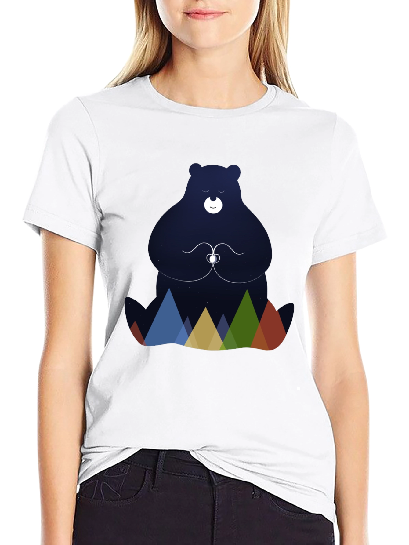Meditating Bear Graphic Tee - Black
