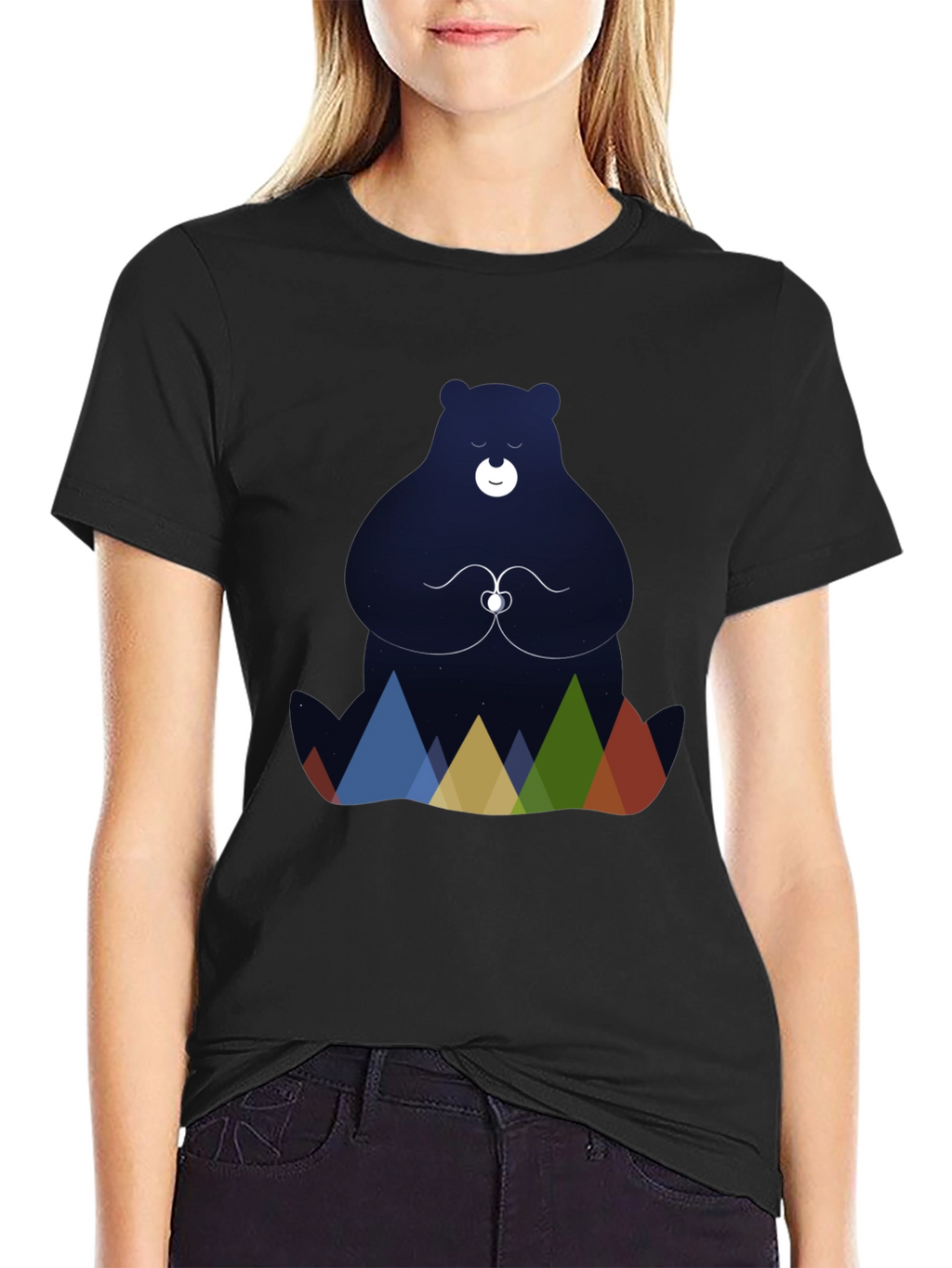 Meditating Bear Graphic Tee - Black