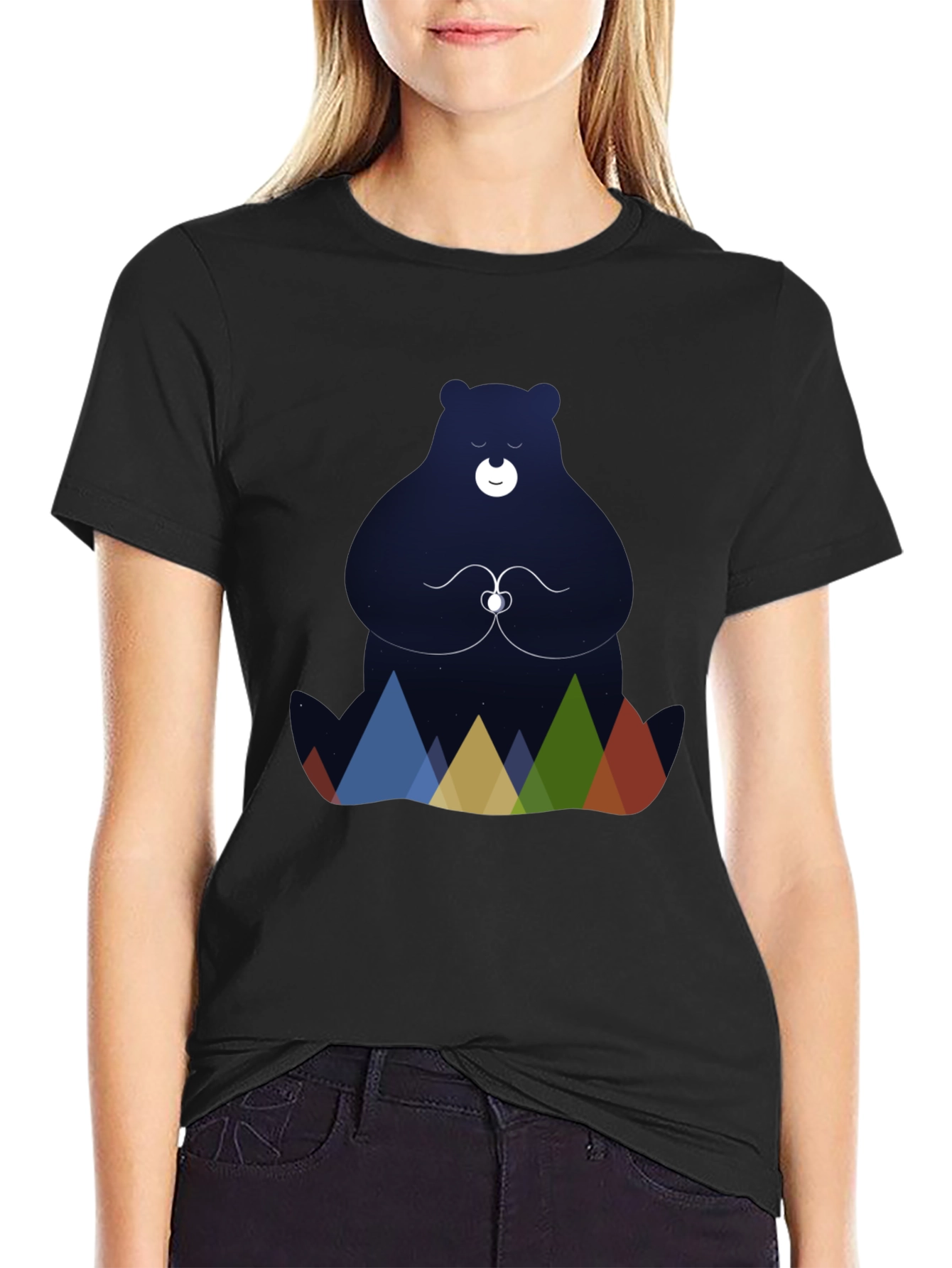 Meditating Bear Graphic Tee - Black