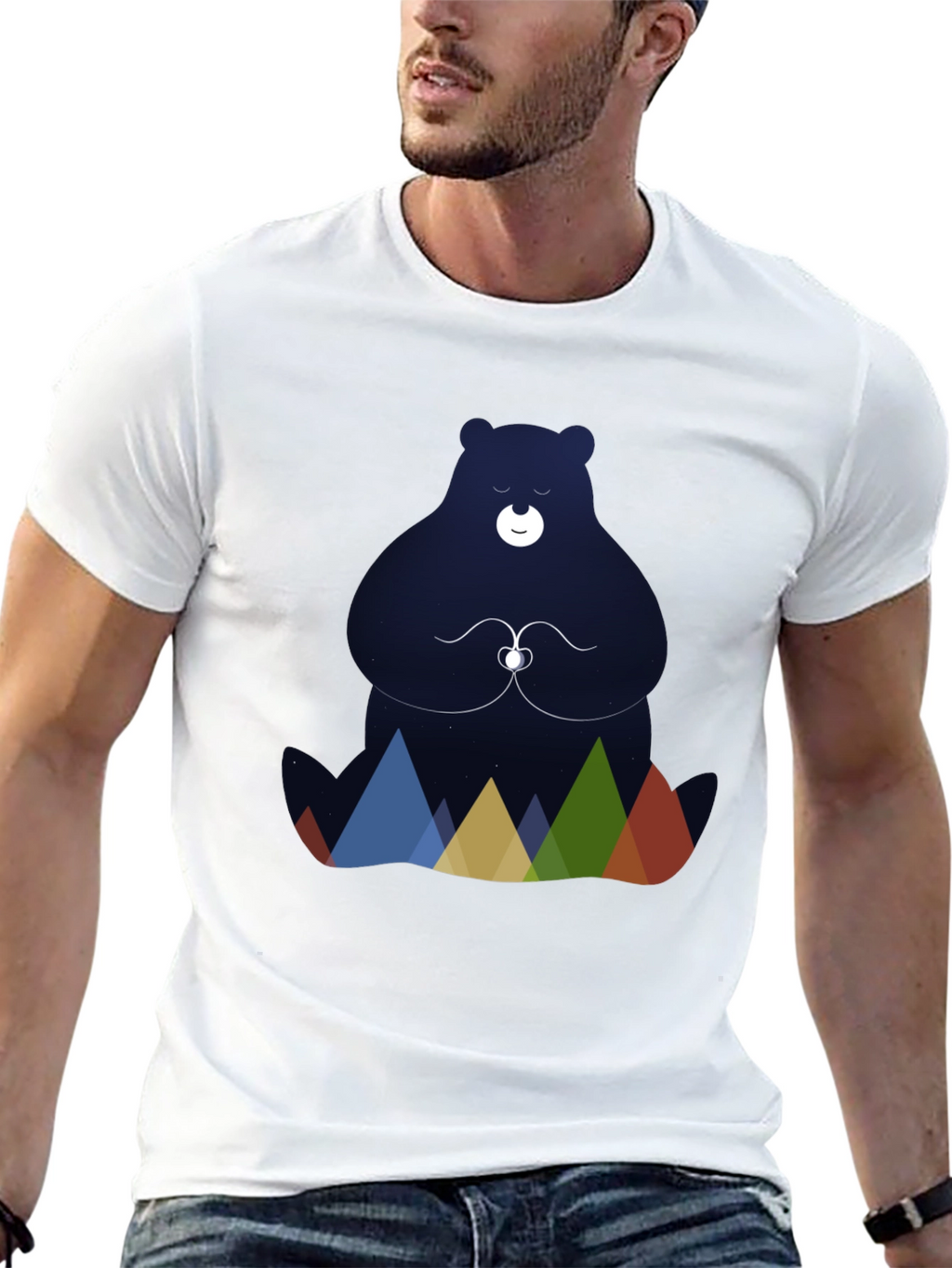 Meditating Bear Graphic Tee - Black