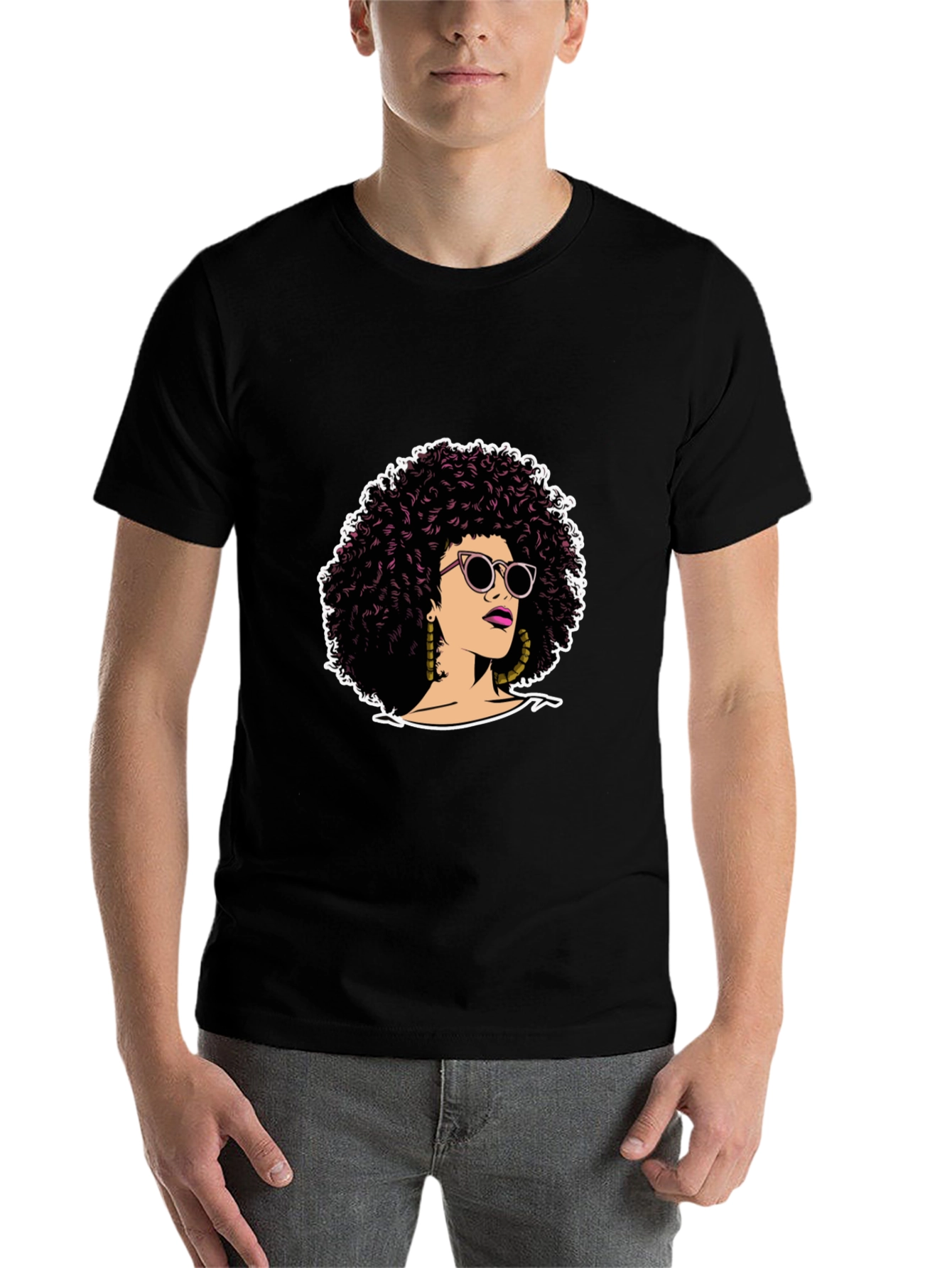 Afro Woman Graphic Tee - Stylish Black T-Shirt