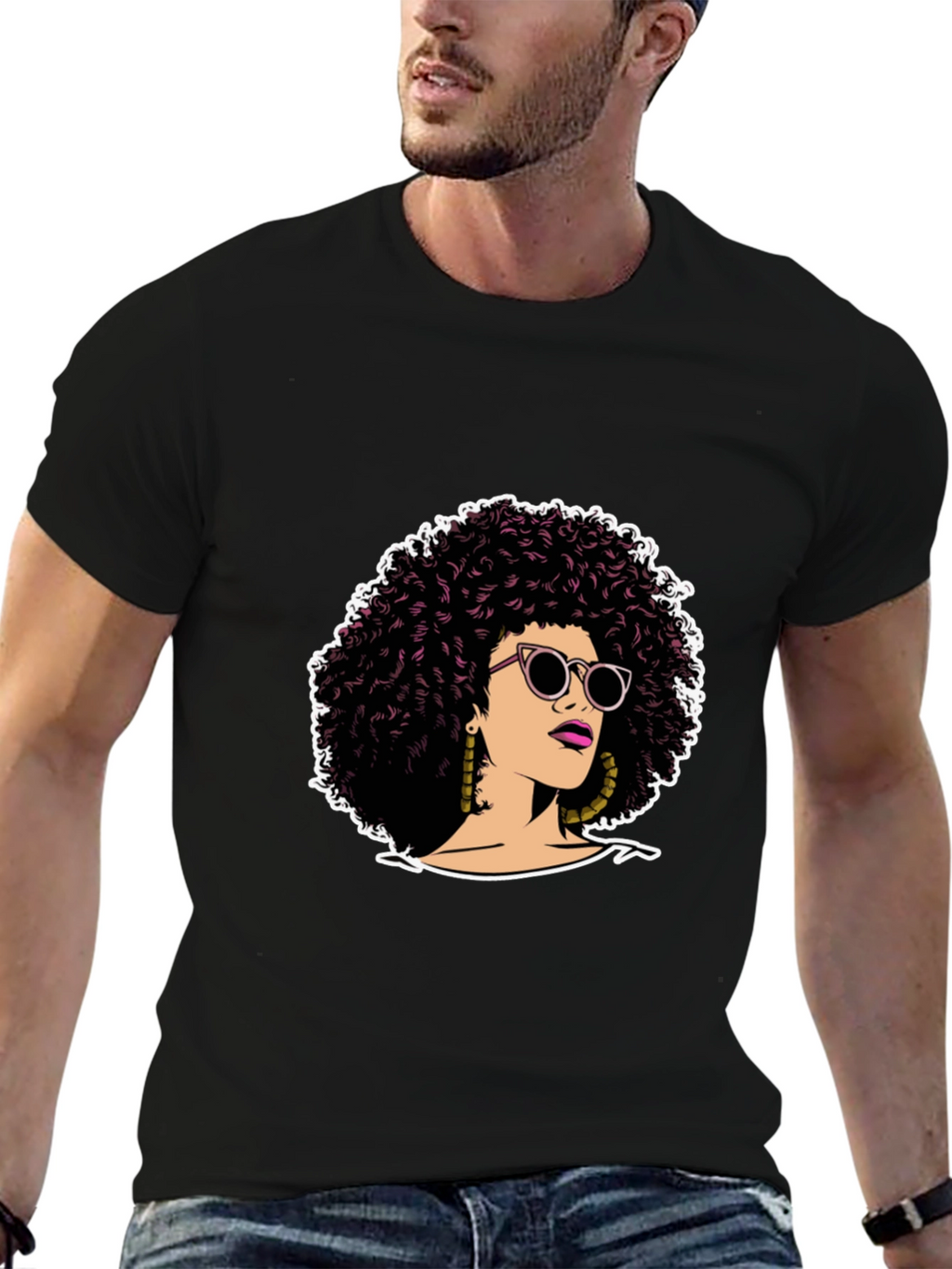 Afro Woman Graphic Tee - Stylish Black T-Shirt