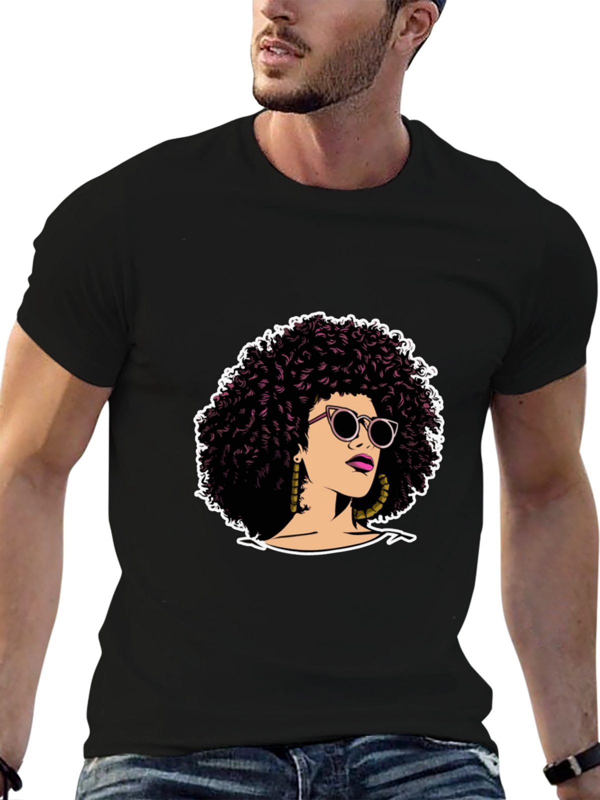 Afro Woman Graphic Tee - Stylish Black T-Shirt