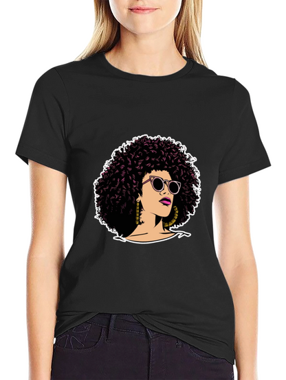Afro Woman Graphic Tee - Stylish Black T-Shirt