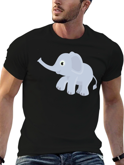 Elephant Cartoon Graphic Tee - Black